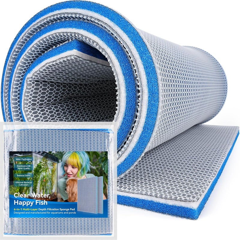 Borlech 8-Layer Fast-Acting Aquarium Filter Pad - Cut-to-Size Aquarium Floss Media for Fish Tank, Pond, Sump - Fast Water Polishing in Hours (47.24"x11.81"x0.6") - Image 1